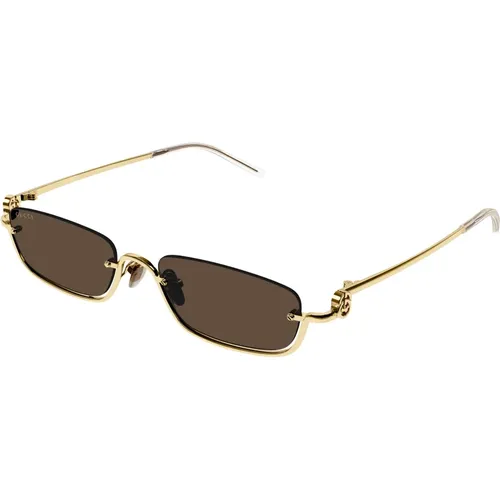 Gold/Braune Sonnenbrille , Herren, Größe: 55 MM - Gucci - Modalova