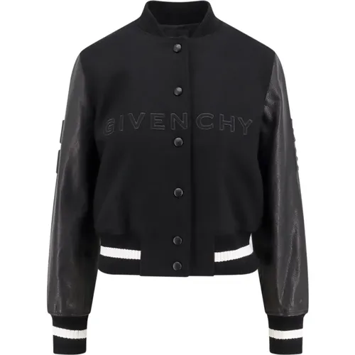 Embossed Logo Wool and Leather Jacket , female, Sizes: XS - Givenchy - Modalova