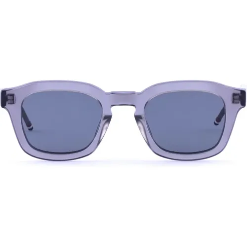 Sunglasses, male, , Size: ONE SIZE Grey Satin Crystal Rectangular Sunglasses - Thom Browne - Modalova