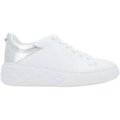Weiße Leder Flatform Sneakers mit Silberner Laminierter Details , Damen, Größe: 35 EU - Jimmy Choo - Modalova