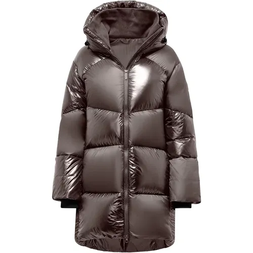 Down Coats, female, , Size: XL Shiny and Matte Long Checkerboard Down Jacket - BomBoogie - Modalova