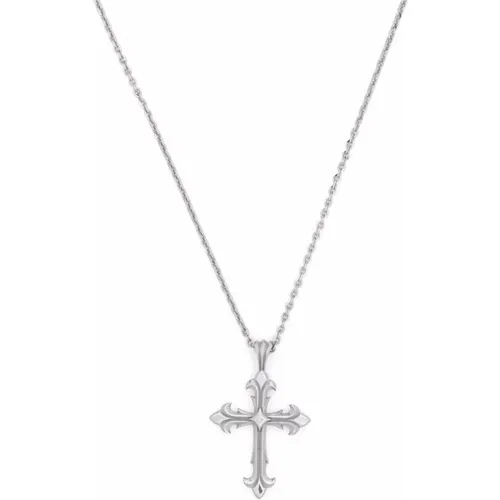 Silver Chain Necklace with Fleury Cross Pendant , male, Sizes: ONE SIZE - Emanuele Bicocchi - Modalova