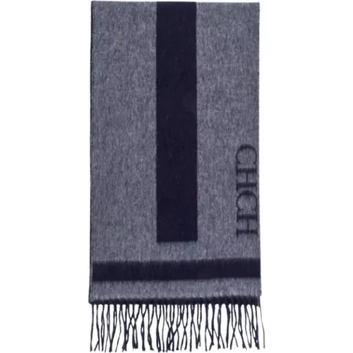 Winter Scarves, unisex, , Size: ONE SIZE Marine and Grey Striped Wool Scarf - Carolina Herrera - Modalova