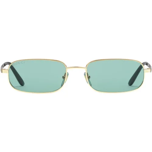 Ovale Sonnenbrille mit Metallrahmen und grünen Gläsern , unisex, Größe: 57 MM - Gucci - Modalova