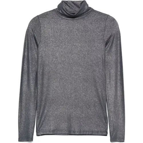 Grey Lurex Detail Roll Neck Top , female, Sizes: M, L, S - majestic filatures - Modalova