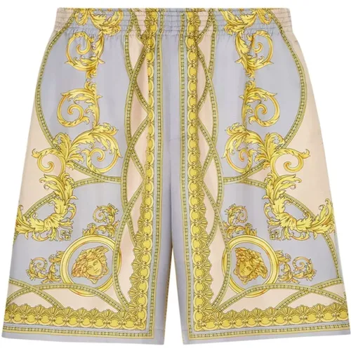 Casual Shorts, male, , Size: M Golden Silk Print Shorts - Versace - Modalova