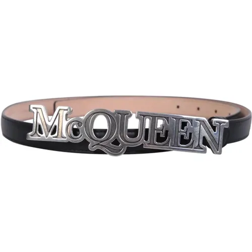 Leather Belt With Logo Plaque , male, Sizes: 90 CM - alexander mcqueen - Modalova