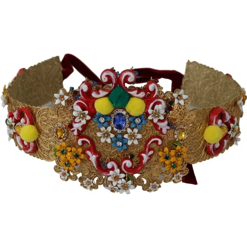 Belts, female, , Size: S Embellished Floral Crystal Wide Waist Belt - Dolce & Gabbana - Modalova