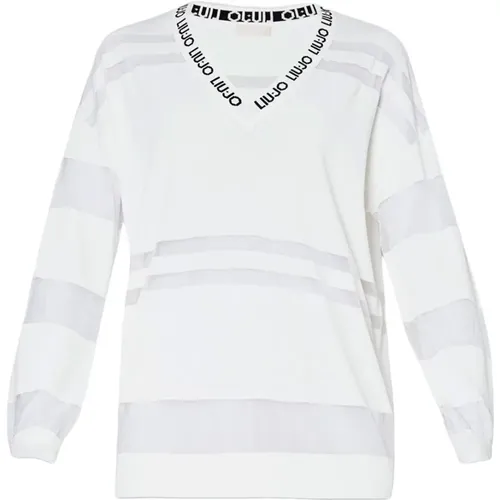 Ivory Viskose Pullover mit Jacquard-Logo , Damen, Größe: XS - Liu Jo - Modalova