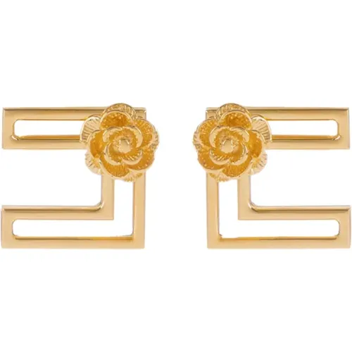 Earrings, female, , Size: ONE SIZE Golden Rose Clip Earrings - Elisabetta Franchi - Modalova