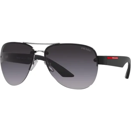 Sunglasses, male, , Size: 64 MM Silver/Grey Shaded Sunglasses PS 55Ys - Prada - Modalova