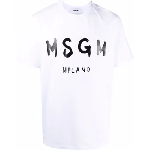 Logo-Print Weißes Baumwoll-T-Shirt , Herren, Größe: S - Msgm - Modalova