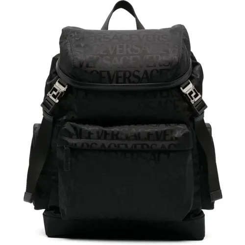 Nylon Backpack with All-Over Logo Print , male, Sizes: ONE SIZE - Versace - Modalova