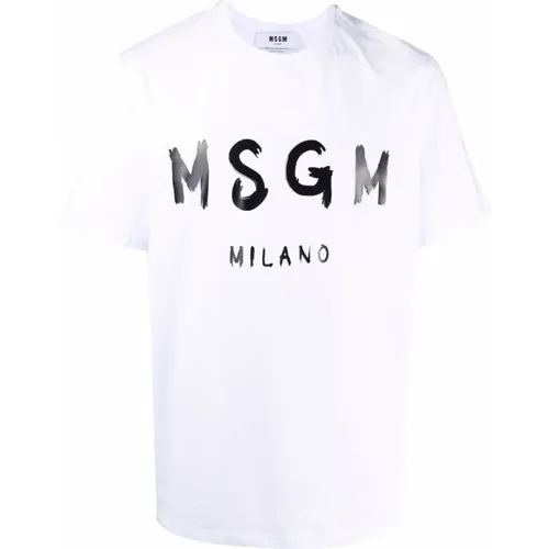 T-Shirts, male, , Size: M Cotton T-shirt with unique design - Msgm - Modalova