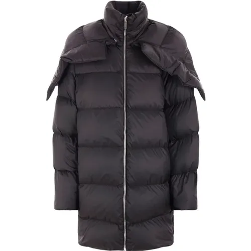 Schwarzer Oversized Nylon Mantel Rick Owens - Moncler - Modalova