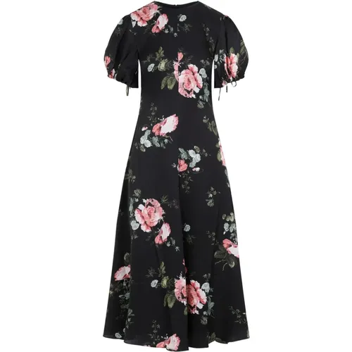 Black Rose Print Midi Dress , female, Sizes: 2XS - Erdem - Modalova
