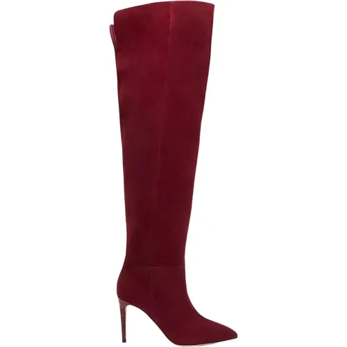 Over-knee Boots, female, , Size: 7 1/2 US Burgundy Suede Stiletto Boots - Paris Texas - Modalova