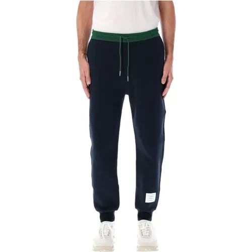 Sweatpants, male, , Size: S Navy Color Blocked Sweatpants Aw24 - Thom Browne - Modalova