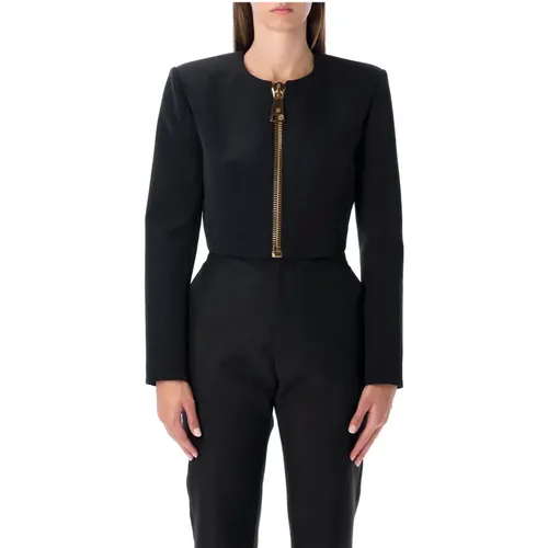 Light Jackets, female, , Size: M Cropped Zipped Wool Jacket - Balmain - Modalova