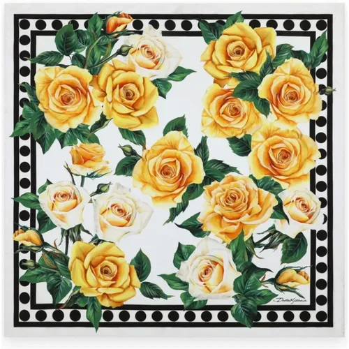 Silky Scarves, female, , Size: ONE SIZE Yellow Rose Silk Twill Scarf - Dolce & Gabbana - Modalova