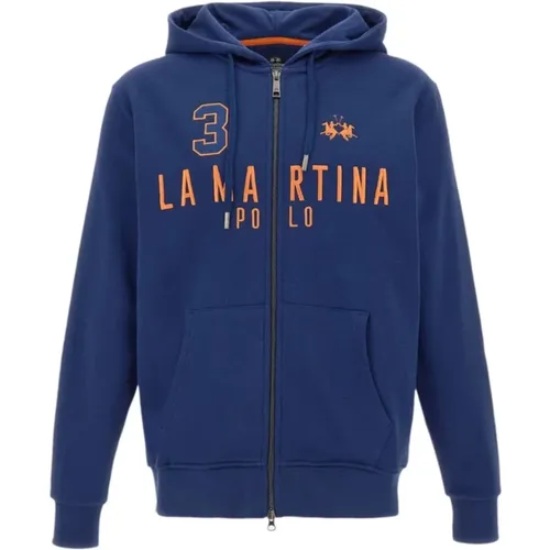 Zip-throughs, male, , Size: M Hoodie with Orange Logo - LA MARTINA - Modalova