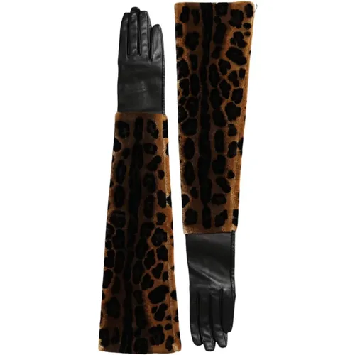 Gloves, female, , Size: 6 1/2 IN Leopard Print Elbow Length Gloves - Dolce & Gabbana - Modalova