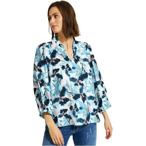 Blouses, female, , Size: L Blue Floral Blouse with V-Neck - IN Front - Modalova