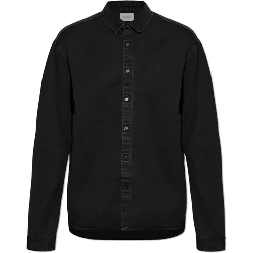 Denim shirt with embroidered logo , male, Sizes: XL, L, M - Saint Laurent - Modalova