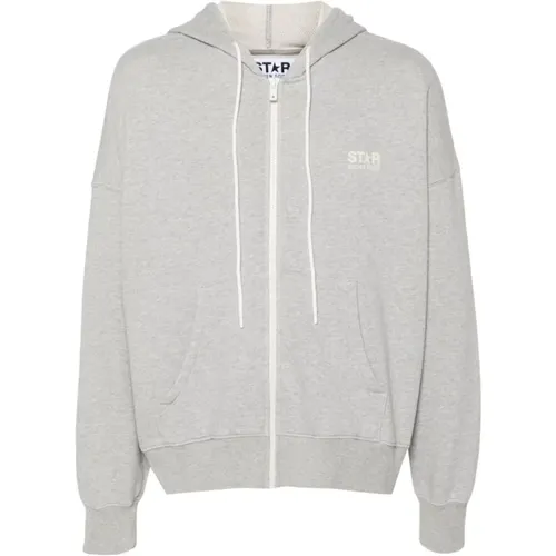 Zip-throughs, male, , Size: M Grey Hoodie Sweater Jersey Melange Zip - Golden Goose - Modalova