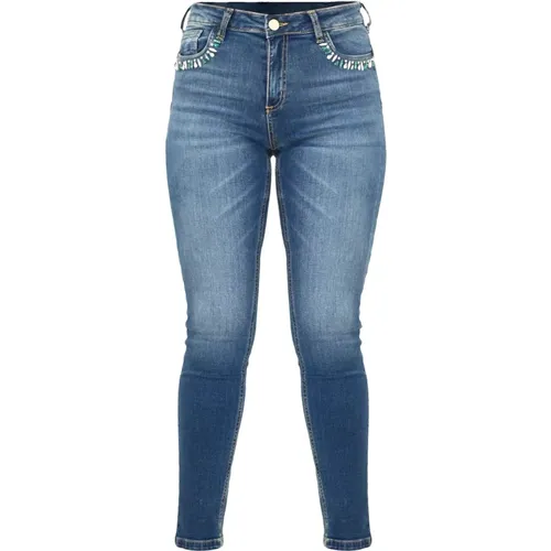 Slim Fit Stretch Jeans mit Strapplikation , Damen, Größe: W29 - Kocca - Modalova