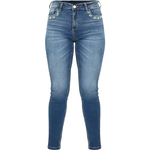 Slim Fit Stretch Jeans mit Strapplikation , Damen, Größe: W32 - Kocca - Modalova