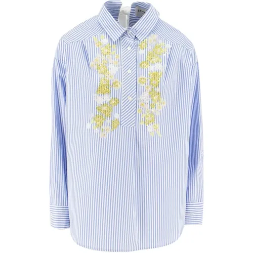 Shirts, female, , Size: S Floral Embroidered Striped Shirt - Ermanno Scervino - Modalova