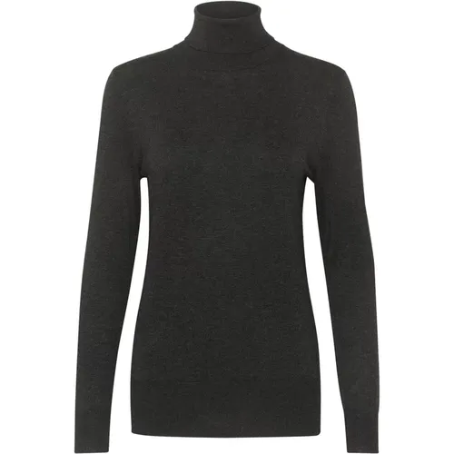 Rollkragenstrick Dark Grey Melange , Damen, Größe: XL - Kaffe - Modalova