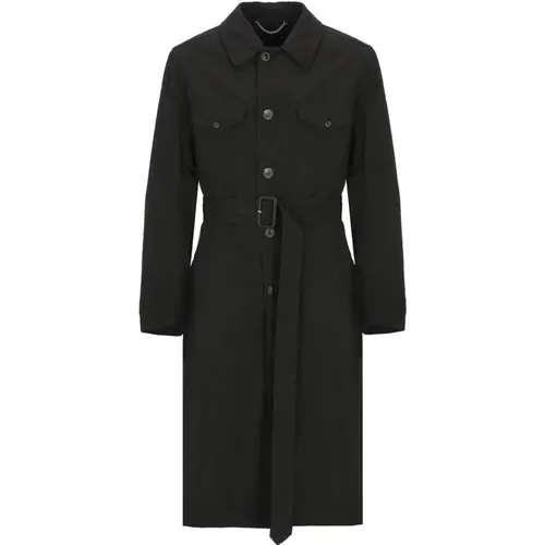 Schwarzer Mantel Kragen Lange Ärmel Knöpfe,Schwarzer Canvas Trenchcoat mit Logo - Maison Margiela - Modalova