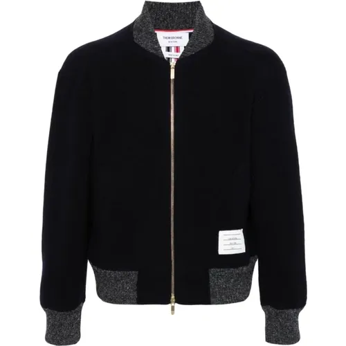 Bomber Jackets, male, , Size: L Wool Fleece Stripe Bomber Jumper - Thom Browne - Modalova