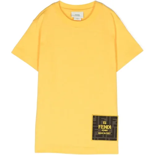 Gelbes Logo T-Shirt Jersey Kurzarm - Fendi - Modalova
