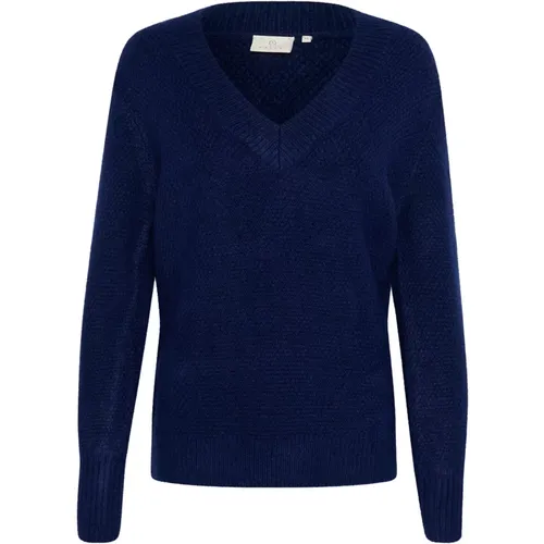 Blau Melange Pullover mit Puffärmeln , Damen, Größe: M - Kaffe - Modalova