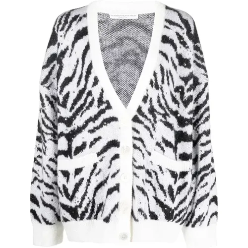 Cardigans, female, , Size: 2XS Zebra Print Cardigan Sweater - Alessandra Rich - Modalova