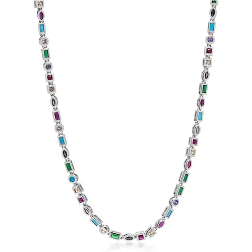 Women's Silver Mosaic Tennis Necklace , Damen, Größe: ONE Size - Nialaya - Modalova