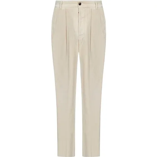 Chinos, male, , Size: M Cream Pleated Cotton Trousers - Doppiaa - Modalova