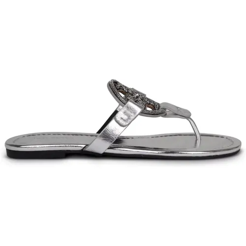 Flip Flops, female, , Size: 5 1/2 US Monochrome Metallic Flip Flops - TORY BURCH - Modalova