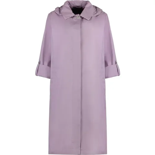 Single-Breasted Coats, female, , Size: S Techno Fabric Trench Coat with Drawstring - Moorer - Modalova