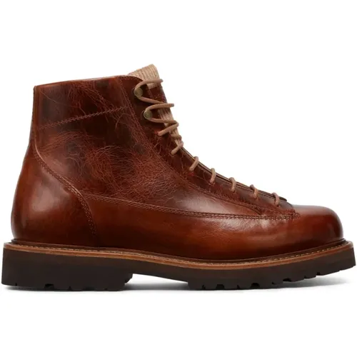 Braune Leder Schnürstiefel - BRUNELLO CUCINELLI - Modalova