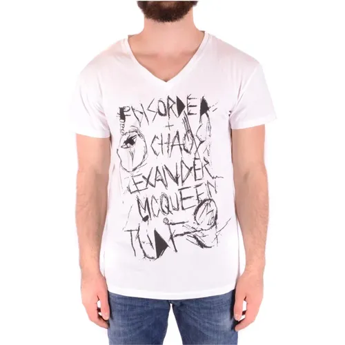 T-Shirts, male, , Size: XS Modern Printed V-Neck T-Shirt - alexander mcqueen - Modalova