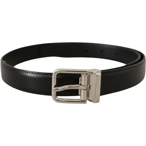 Belts, male, , Size: 75 CM Engraved Metal Buckle Leather Belt - Dolce & Gabbana - Modalova