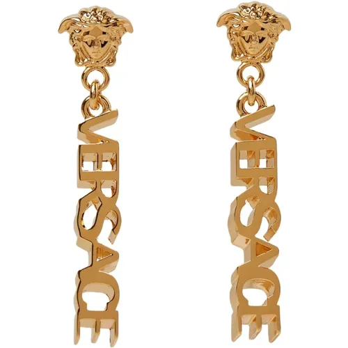 Earrings, female, , Size: ONE SIZE Logo Drop Earrings - Versace - Modalova