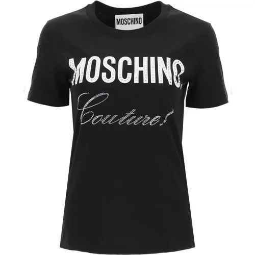 T-Shirt mit Kristallverzierungen , Damen, Größe: 2XS - Moschino - Modalova