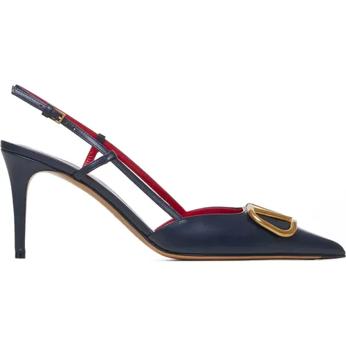 Navy Leather Slingback Pumps , female, Sizes: 7 UK - Valentino Garavani - Modalova