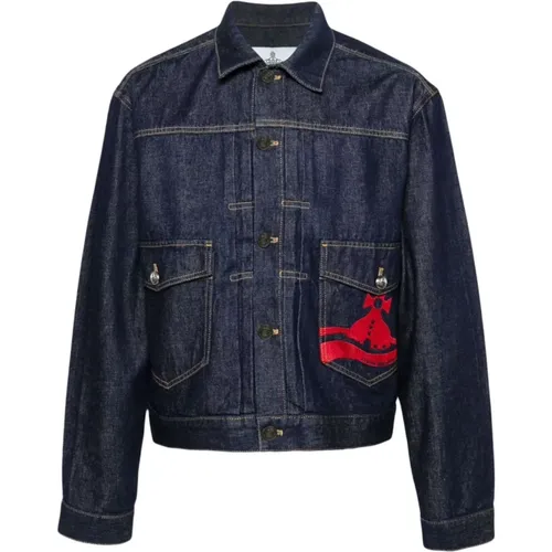 Denim Coat with Orb Logo , male, Sizes: M - Vivienne Westwood - Modalova