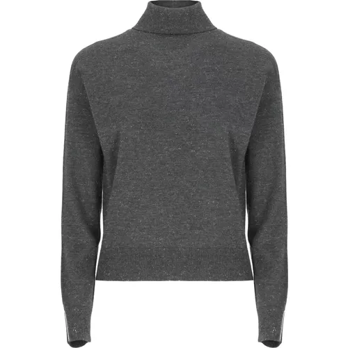 Dunkelgrauer Wollpullover mit hohem Kragen , Damen, Größe: XS - PESERICO - Modalova